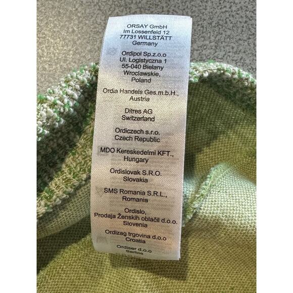 Orsay NWT Sz L Green Metallic Tweed Boucle Dress Pearl Neck & Cuff Royal Duchess - Picture 15 of 16